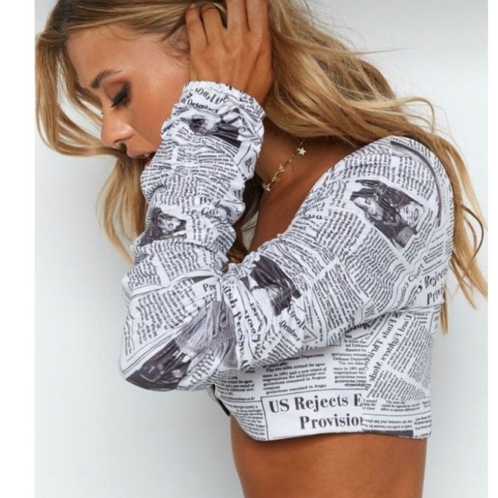 NWOT- LIONESS Sweet and Selfish Newspaper Crop Top